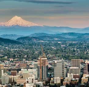 aerial view of city and mountains